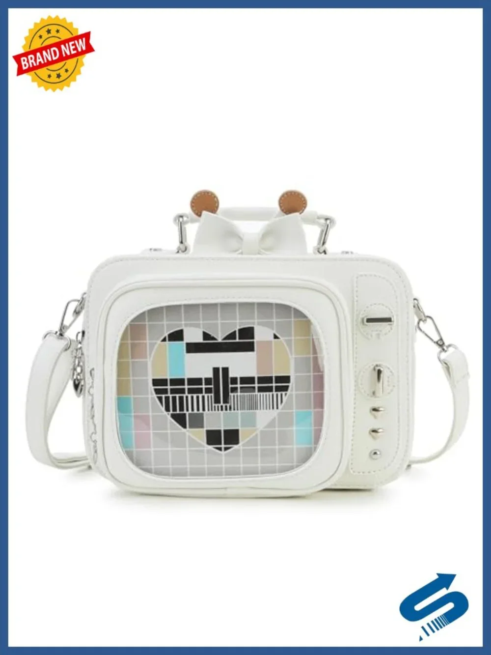Novelty Retro TV Shape Ita Backpack with Clear Window for Pins Display
